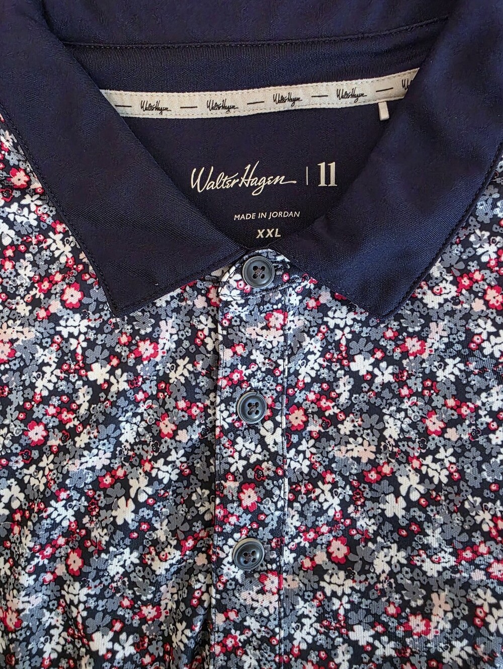 Walter Hagen Perfect 11 Patriotic Micro-Floral Golf Polo - Red/White/Blue - XXL